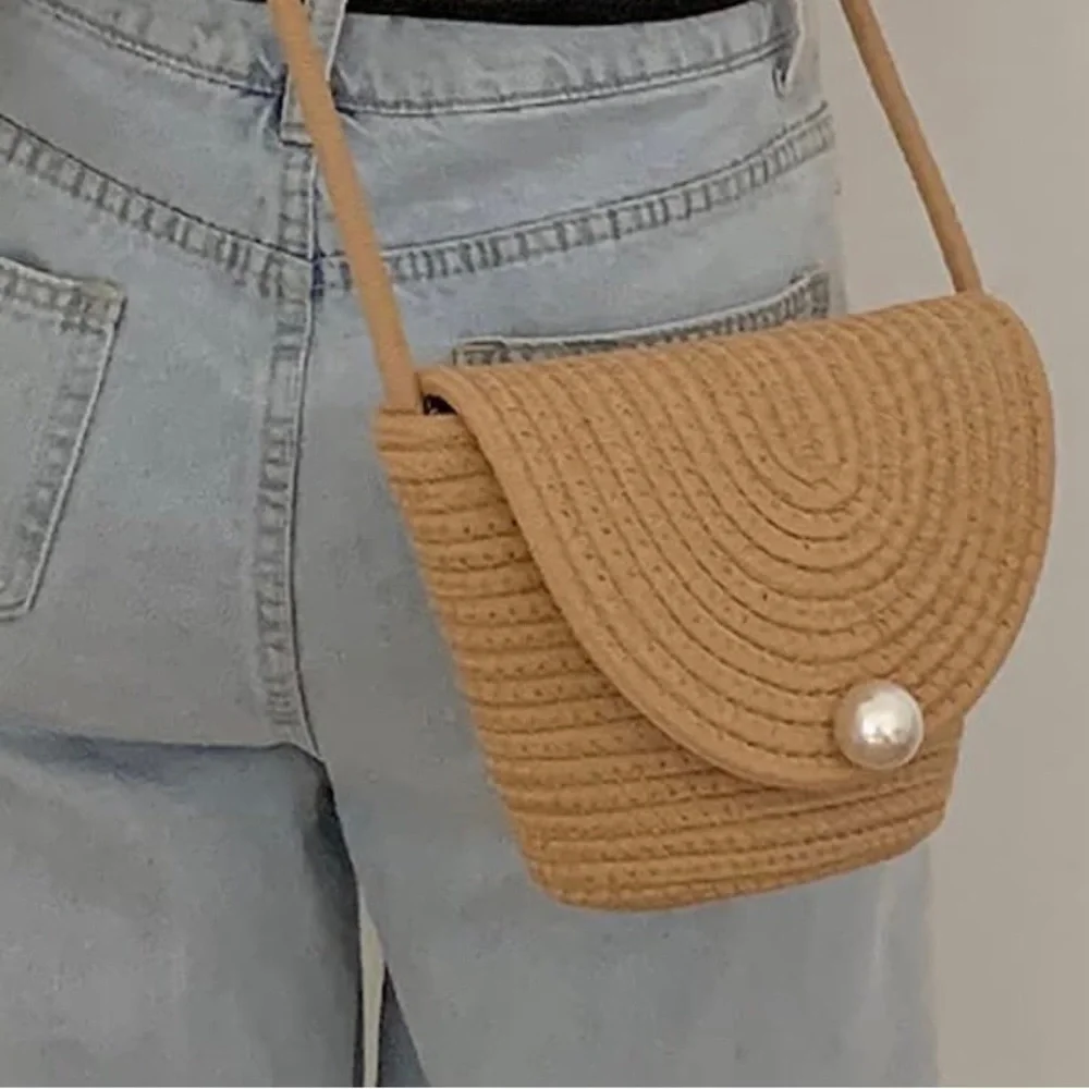 Crossbody mini Bucket bag front magnetic closure White Pearl Khaki